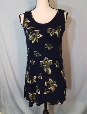 Jostar; Navy sleeveless tunic with green and badge flowers